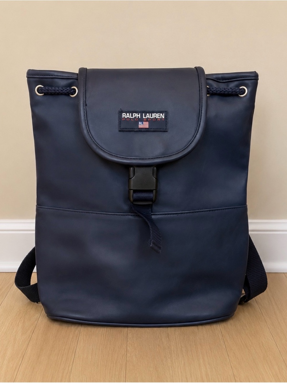 Ralph Lauren Navy Drawstring Backpack with Front Buckle